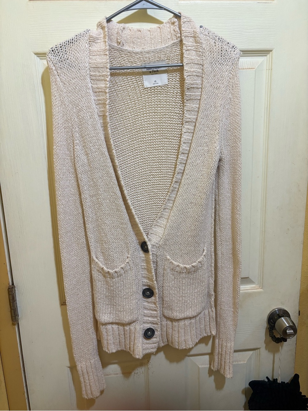Abercrombie & Fitch Cream Open-Knit Button Cardigan